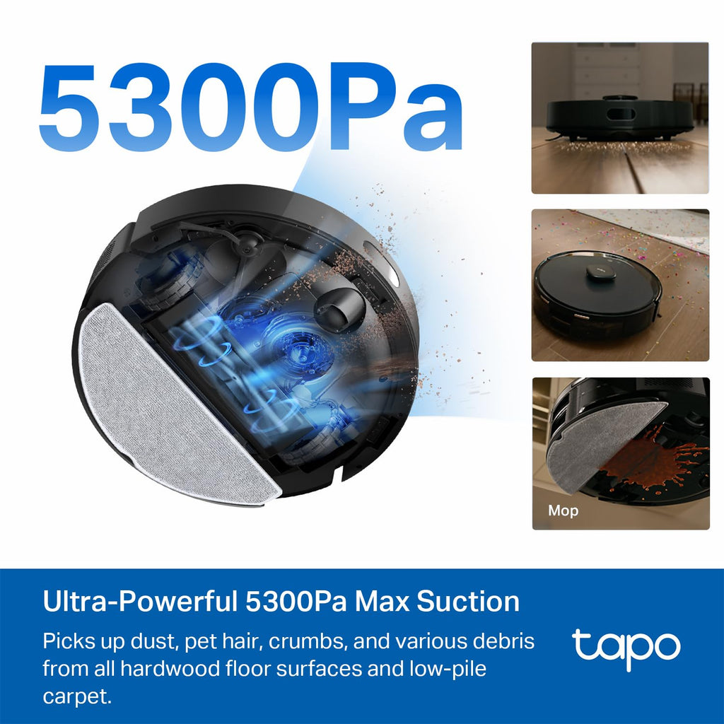 Tapo RV30 Max Plus LiDAR Robot Vacuum and Mop with Self-Emptying Dock, 5300Pa, Smart Navigation, App Control, Alexa & Google Home Compatible